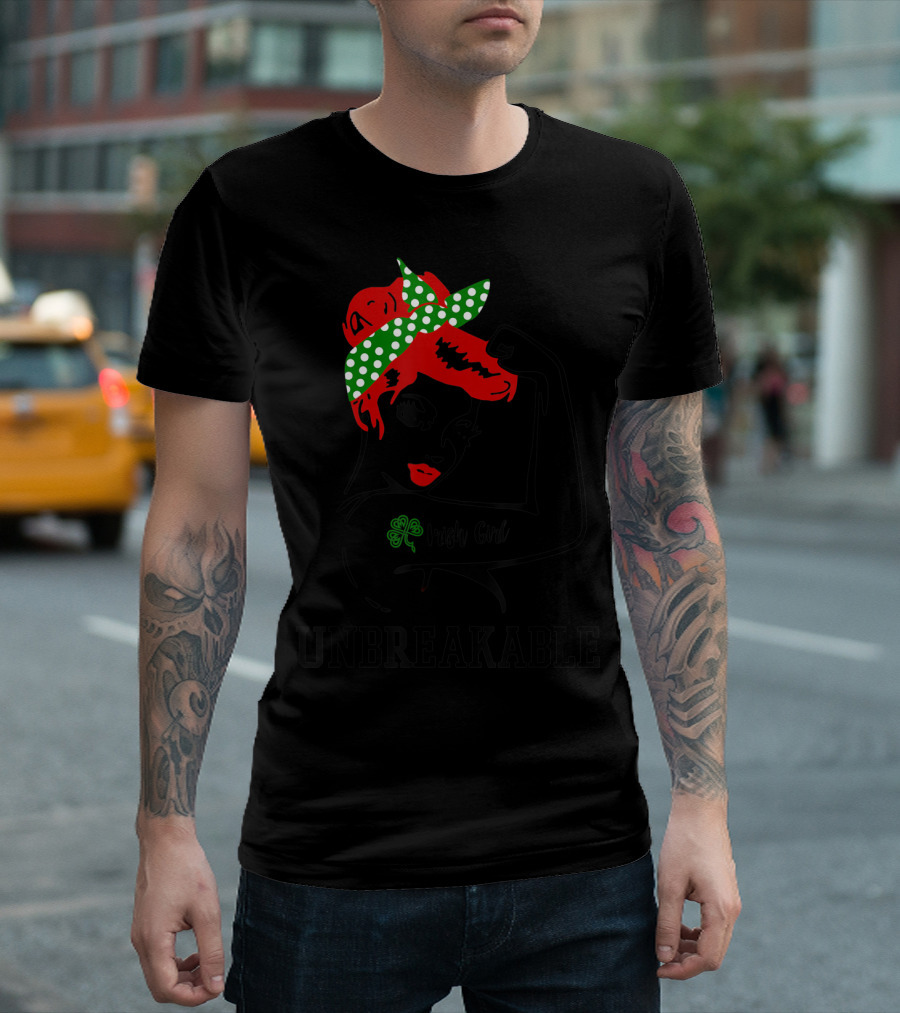 Irish Girl Unbreakable Shamrock Tattoo Rosie Riveter T-Shirt