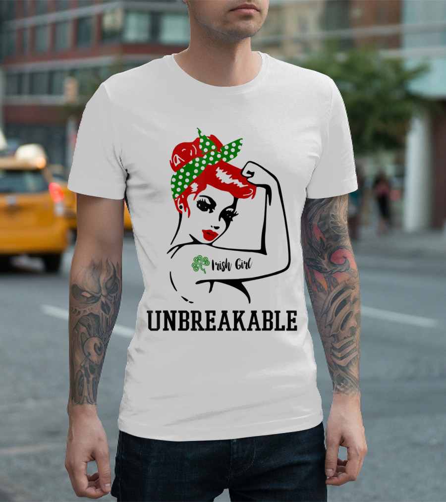 Irish Girl Unbreakable Shamrock Tattoo Rosie Riveter T-Shirt