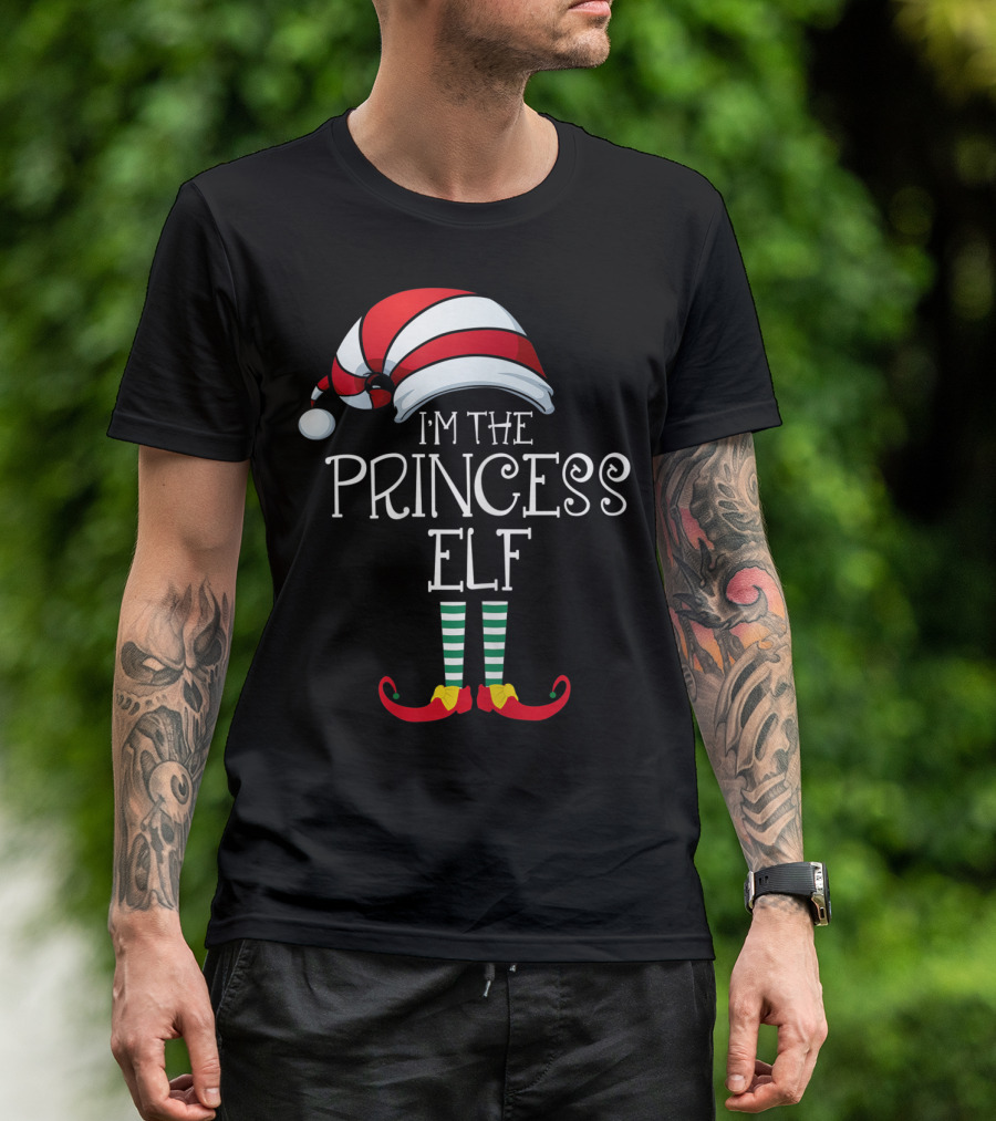 I'm The Princess Elf Striped Hat And Shoes Christmas Humor T-Shirt