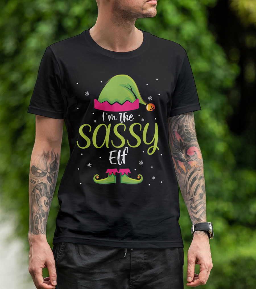 I'm The Sassy Elf Christmas Hat And Shoes Snowflakes T-Shirt