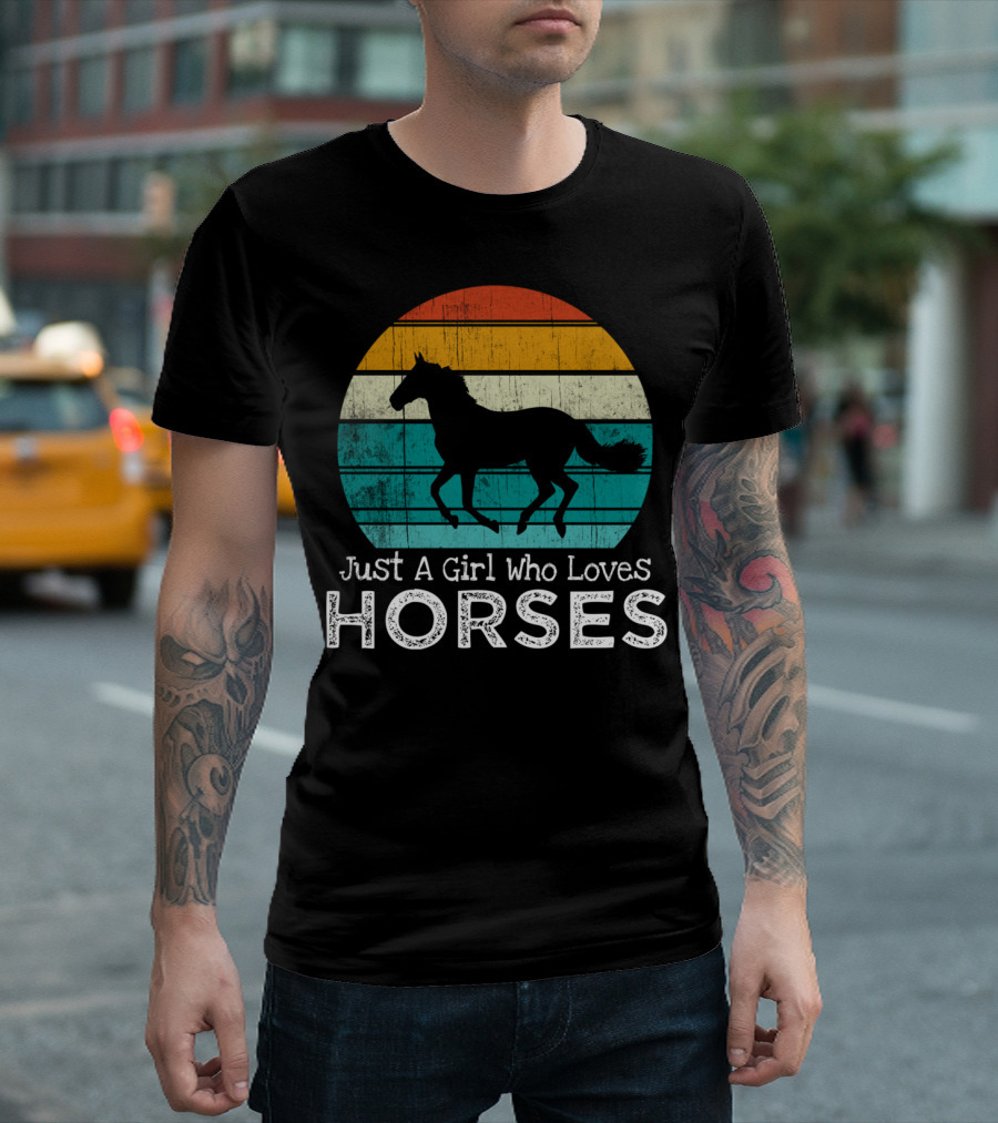 Just A Girl Who Loves Horses Retro Sunset Horse Girls T-Shirt