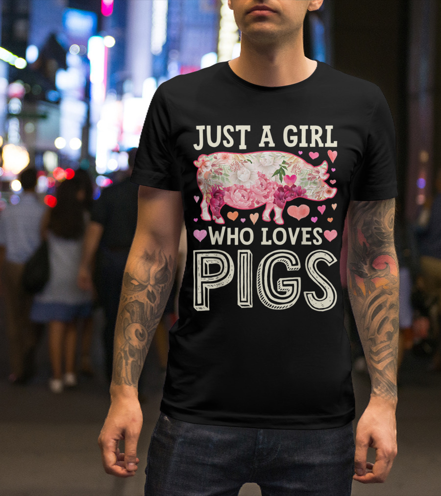 Just A Girl Who Loves Pigs Floral Heart Pig T-Shirt