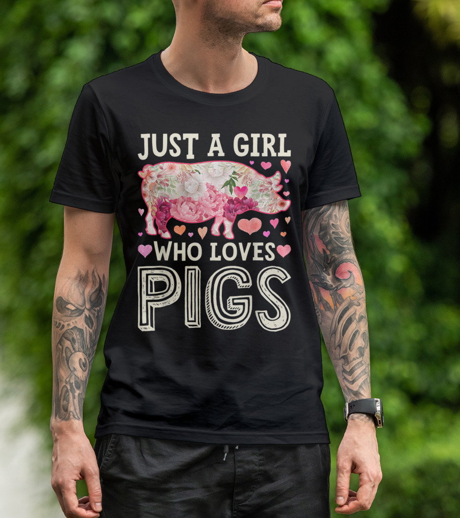 Just A Girl Who Loves Pigs Floral Heart Pig T-Shirt