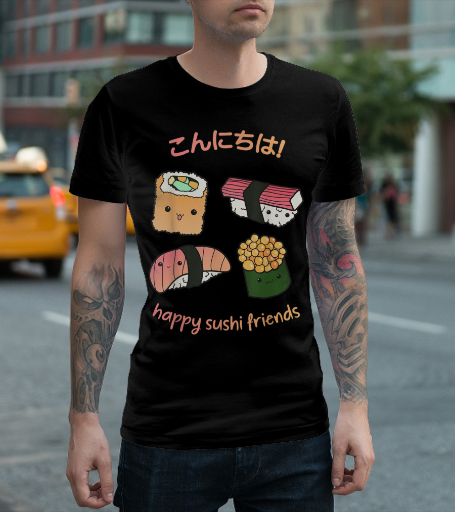 Kawaii Japanese Sushi Happy Sushi Friends T-Shirt