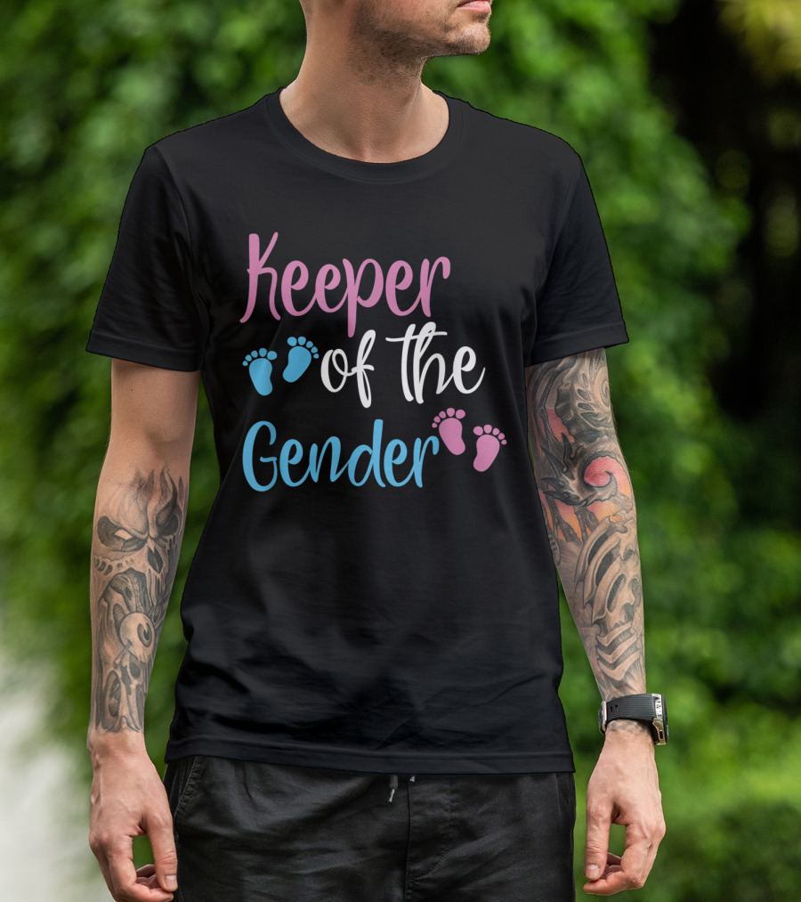 Keeper Of The Gender With Blue And Pink Footprints T-Shirt