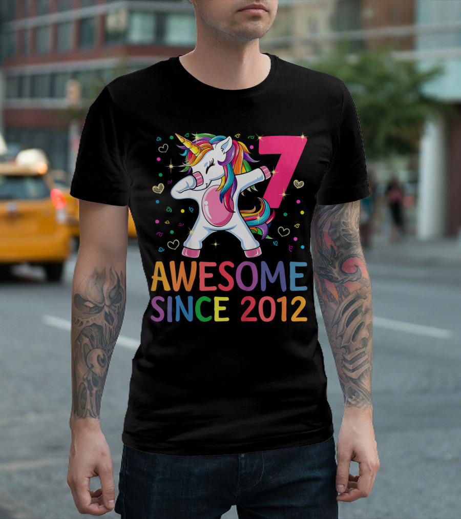 7 Awesome Since 2012 Unicorn Dabbing Girl Birthday T-Shirt