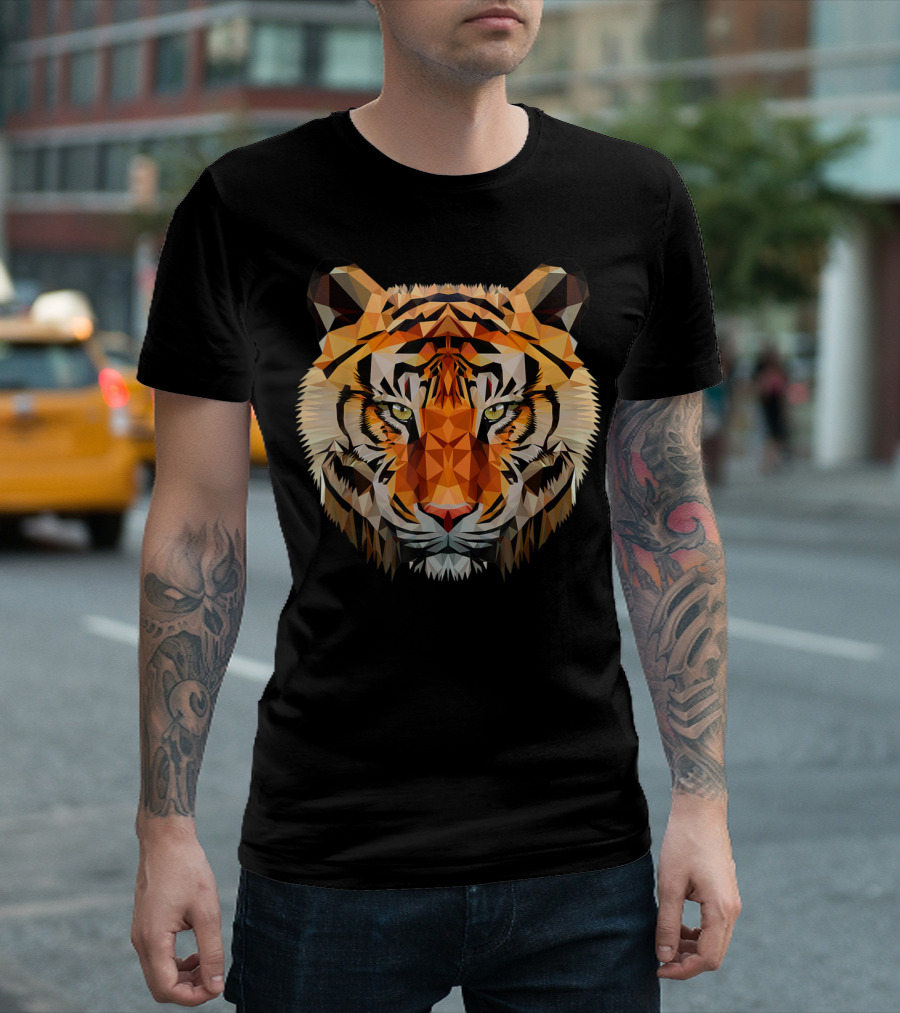 Geometric Triangular Low Poly Tiger Head T-Shirt