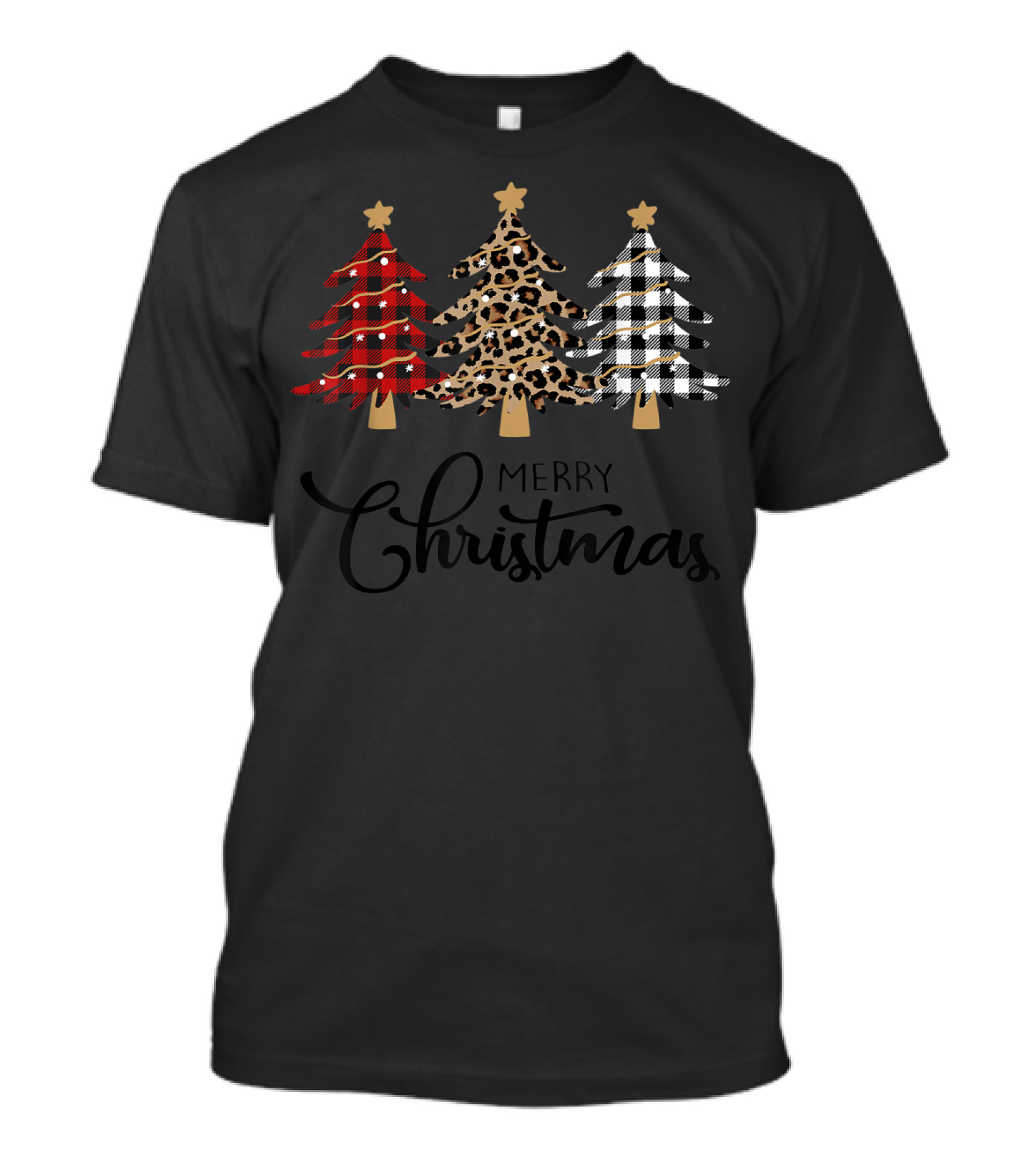 Merry Christmas Plaid Leopard Trees T-Shirt