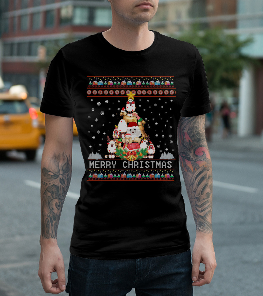 Merry Christmas Poodles and Santa Festive T-Shirt