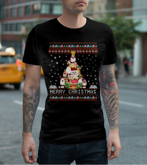 Merry Christmas Poodles And Santa Festive T-Shirt