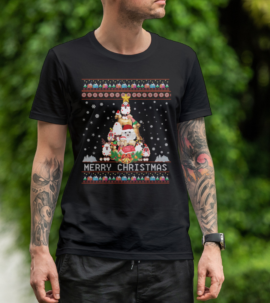 Merry Christmas Poodles And Santa Festive T-Shirt