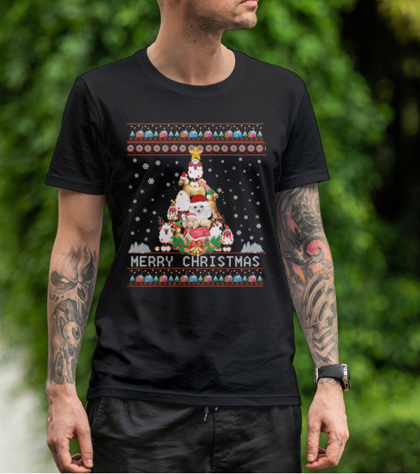 Merry Christmas Poodles And Santa Festive T-Shirt