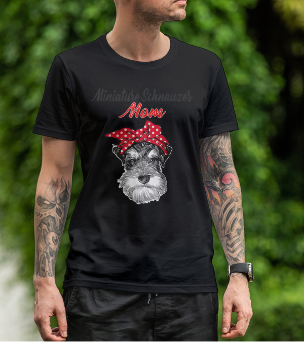 Miniature Schnauzer Mom Red Polka Dot Bow T-Shirt