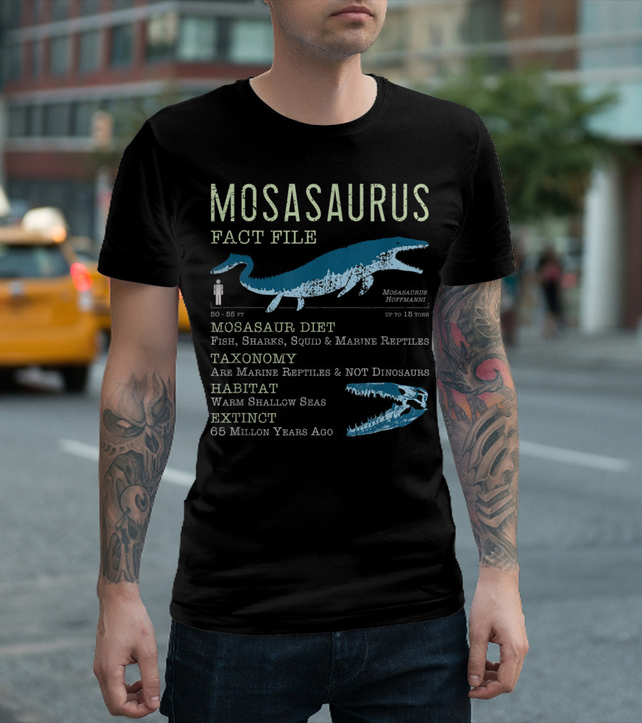 Mosasaurus Fact File Marine Reptiles Jurassic Mosasaur Diet and Habitat T-Shirt