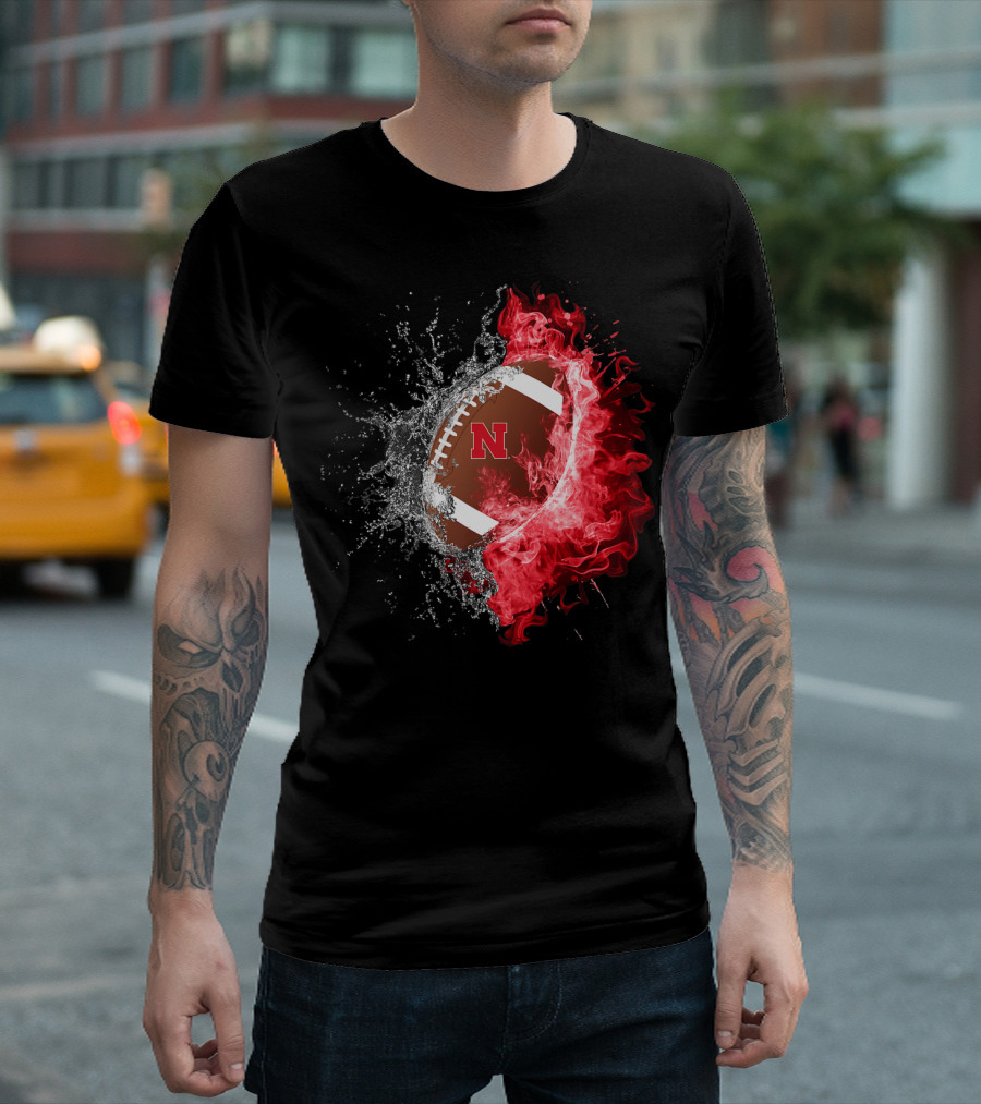 Nebraska Cornhuskers Football Water and Fire Burst T-Shirt