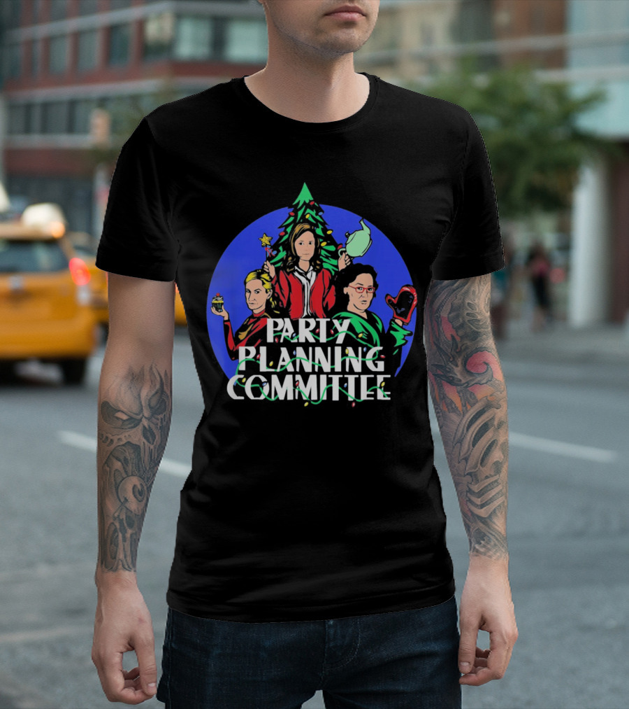 Party Planning Committee Christmas Fun with Tree Background T-Shirt