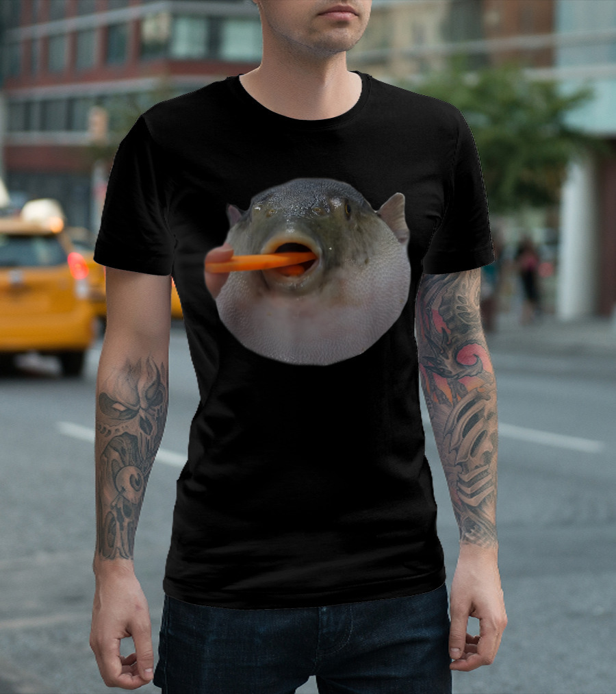 Pufferfish Eating A Carrot Funny Blowfish Dank Meme T-Shirt