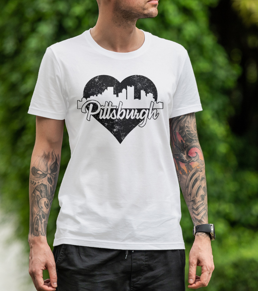 Retro Pittsburgh Skyline Heart T-Shirt