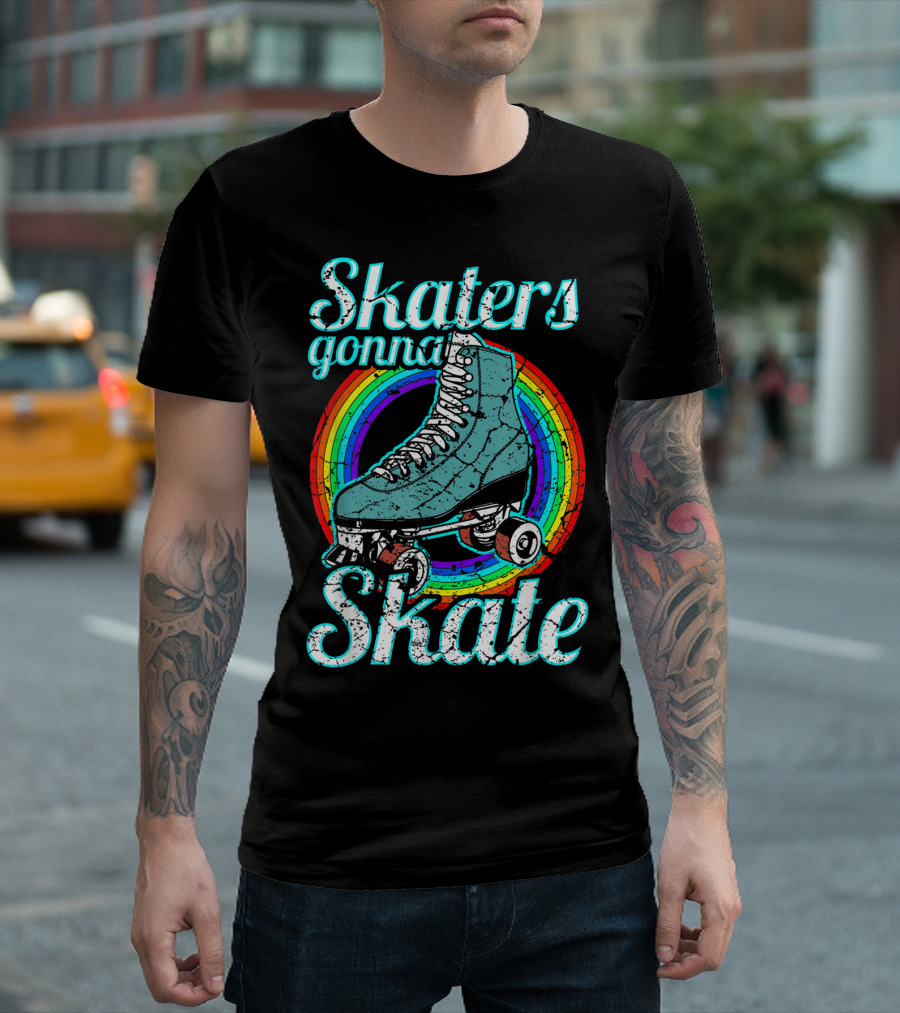 Retro Skaters Gonna Skate Roller Skate Vintage Style Rainbow T-Shirt
