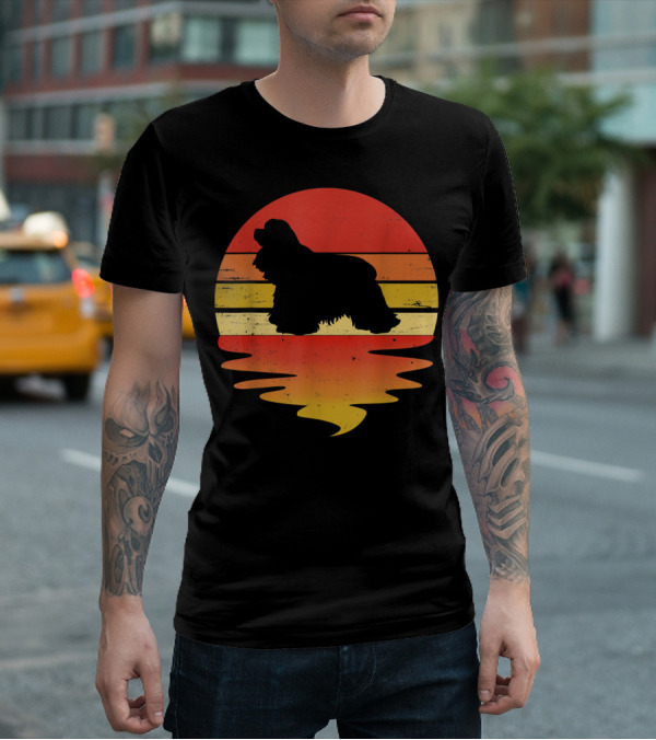 Retro Sunset Cocker Spaniel Silhouette Vintage 70s Style Dog Scene T-Shirt