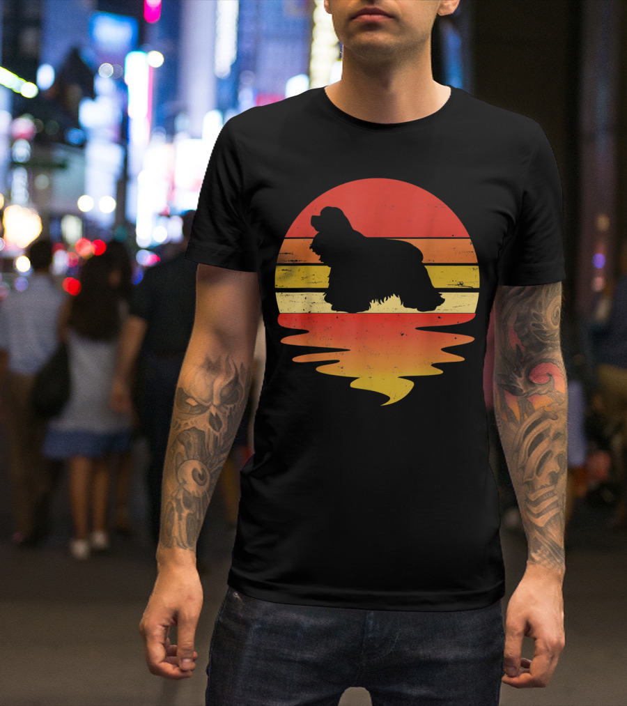Retro Sunset Cocker Spaniel Silhouette Vintage 70s Style Dog Scene T-Shirt