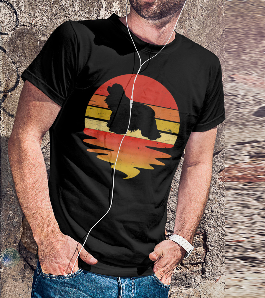 Retro Sunset Cocker Spaniel Silhouette Vintage 70s Style Dog Scene T-Shirt