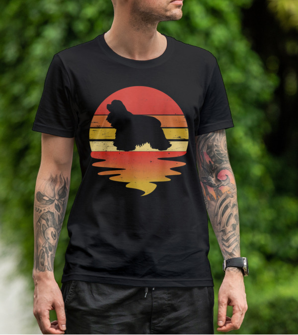 Retro Sunset Cocker Spaniel Silhouette Vintage 70s Style Dog Scene T-Shirt