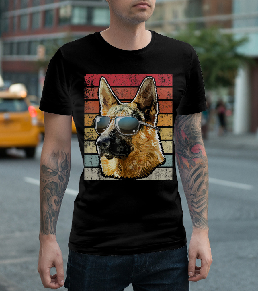 Retro Vintage German Shepherd Wearing Sunglasses T-Shirt