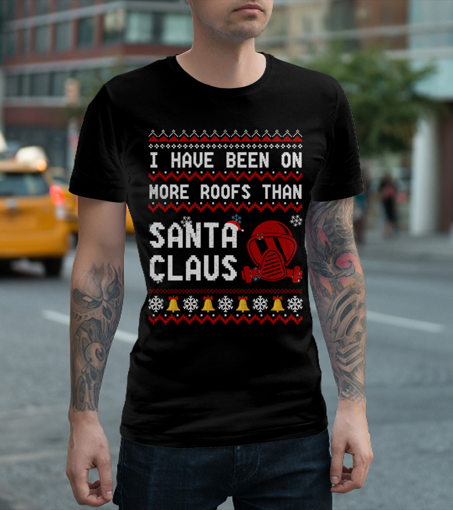 I Have Been On More Roofs Than Santa Claus Firefighter Helmet Holiday Bells Snowflakes T-Shirt