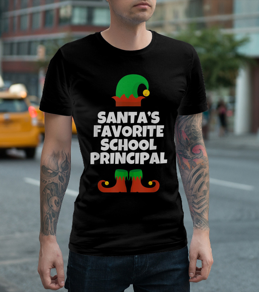 Santa's Favorite School Principal Elf Hat and Shoes T-Shirt