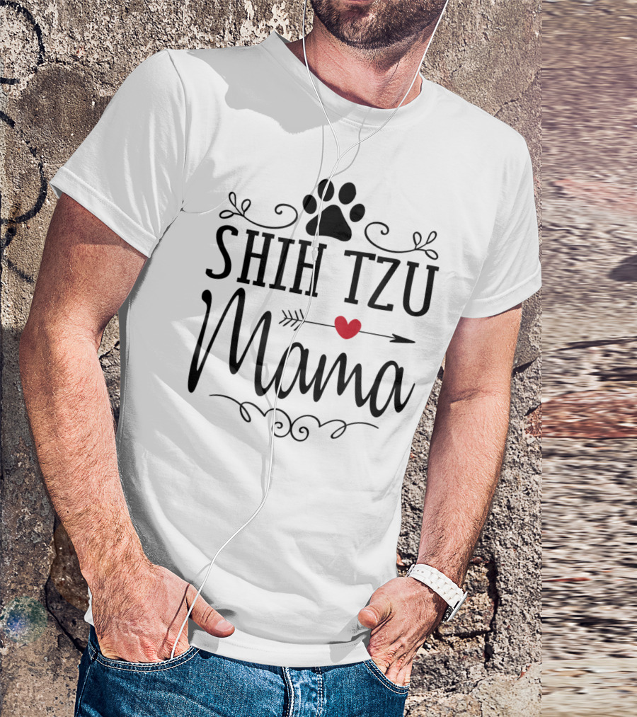Shih Tzu Mama Heart Arrow Paw Prints T-Shirt