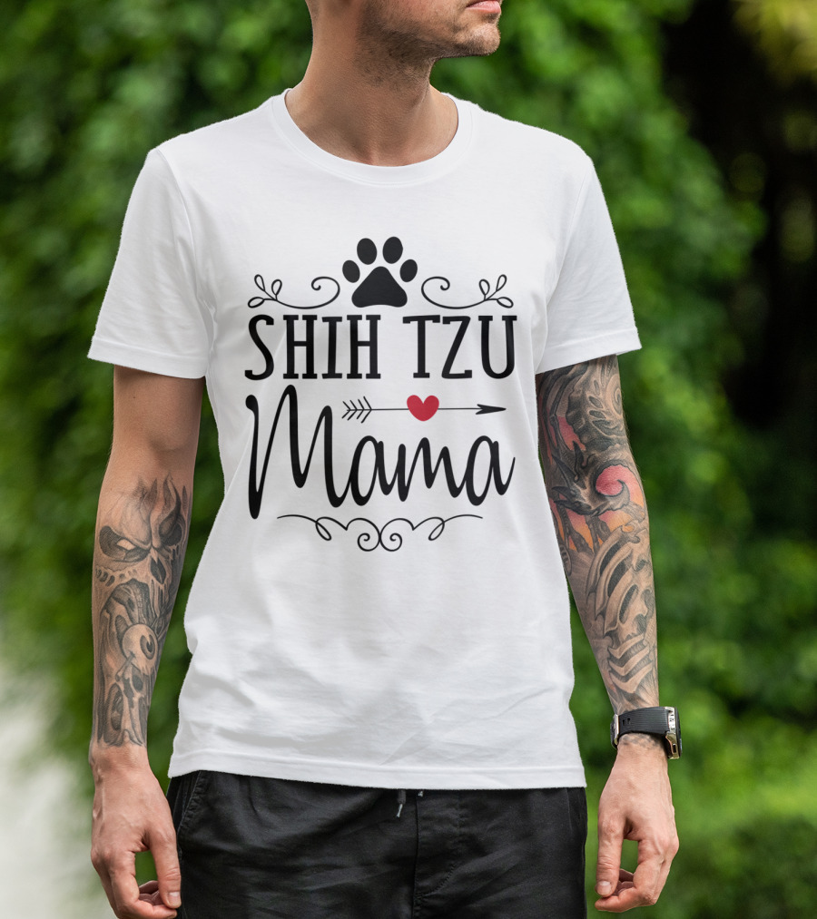 Shih Tzu Mama Heart Arrow Paw Prints T-Shirt
