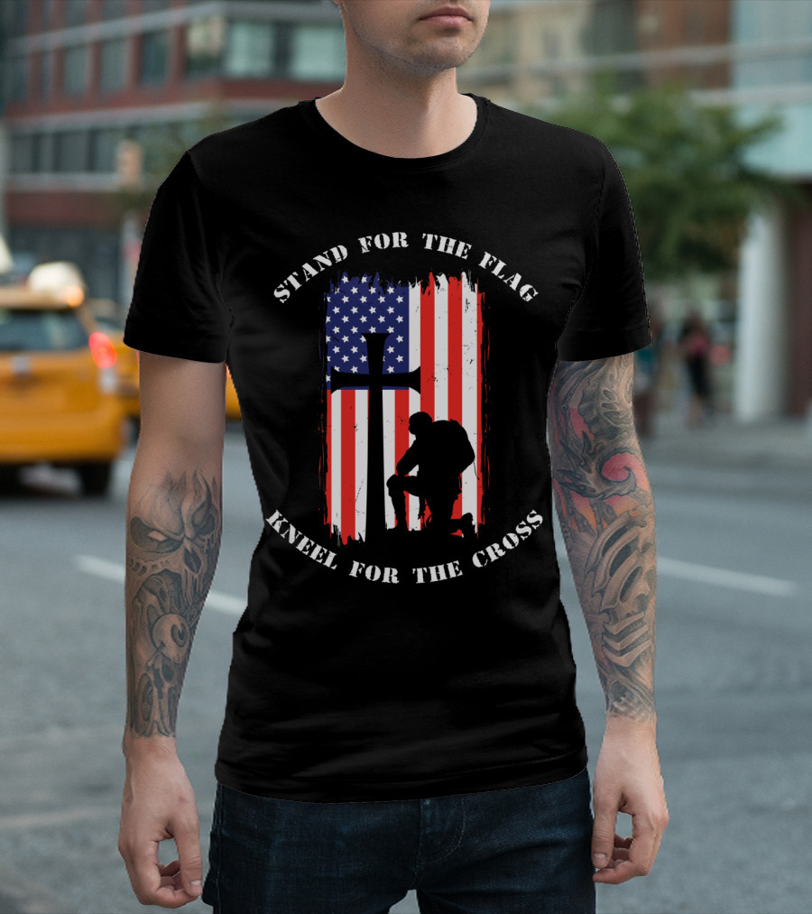 Stand For The Flag Kneel For The Cross Soldier American Flag Cross T-Shirt