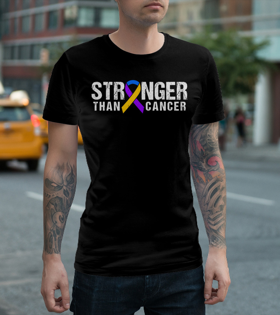 STRONGER THAN CANCER Purple Yellow Ribbon Bladder Cancer Awareness T-Shirt