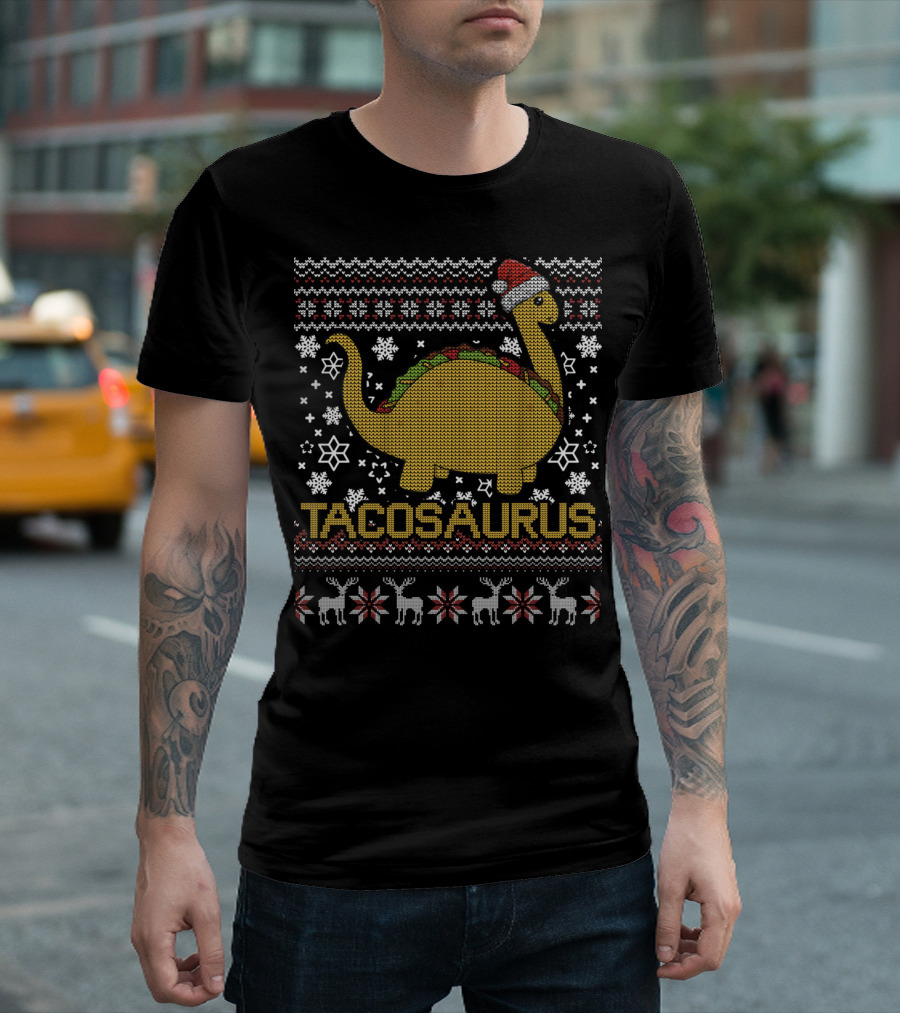 Tacosaurus Dino Taco Santa Ugly Christmas T-Shirt