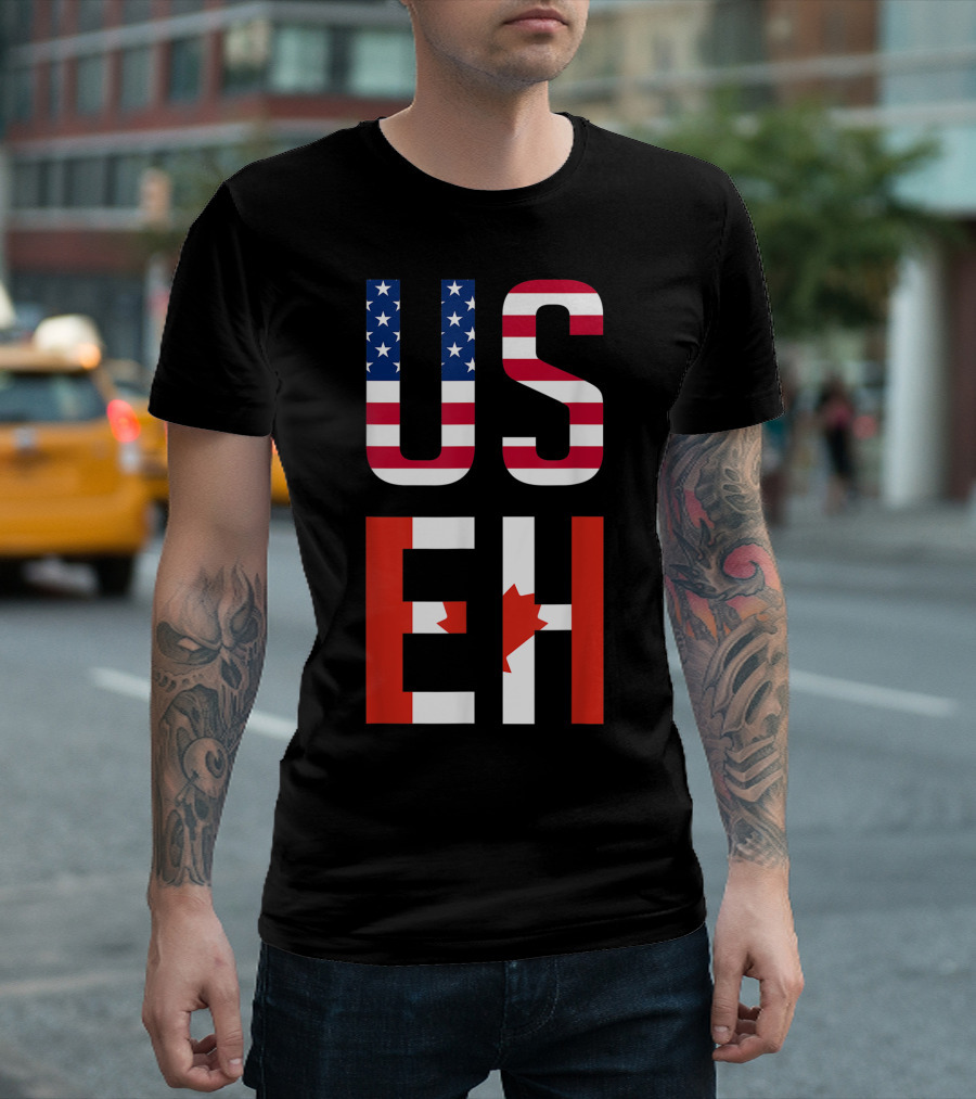 US Eh American Canadian Flag Contrast T-Shirt