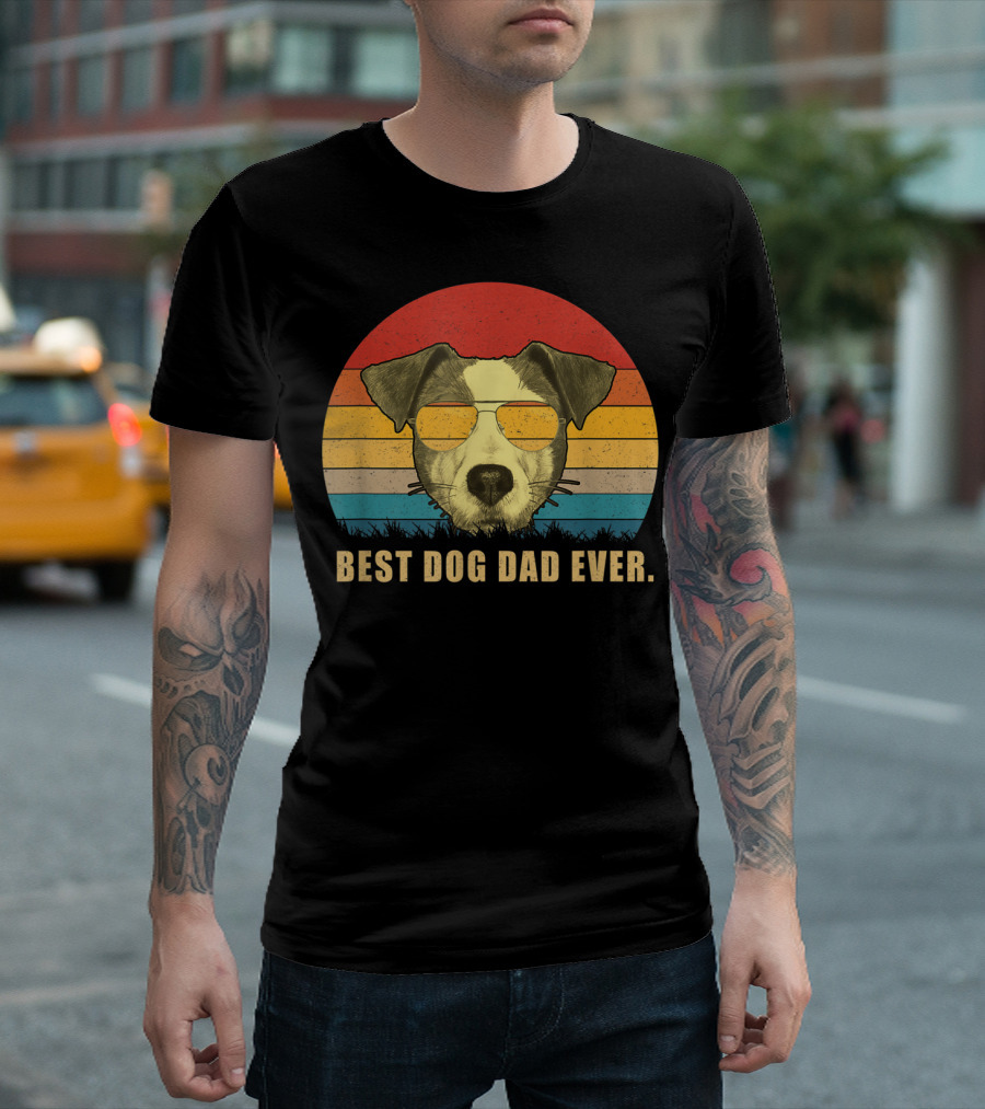 Vintage Jack Russell Terrier Best Dog Dad Ever Retro Sunglasses T-Shirt