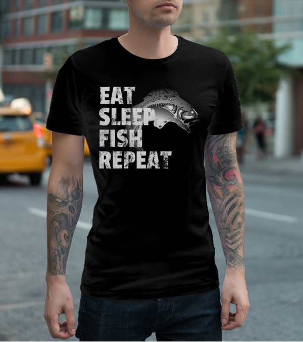 Eat Sleep Fish Repeat Vintage Fishing Lover Outdoors Enthusiast T-Shirt