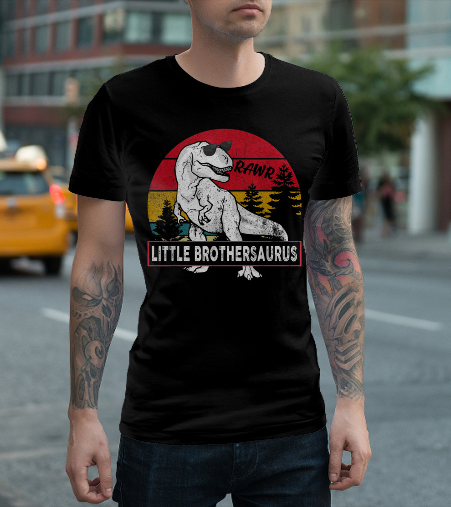 Vintage Little Brothersaurus Rawr Dinosaur Sunset Retro T-Shirt