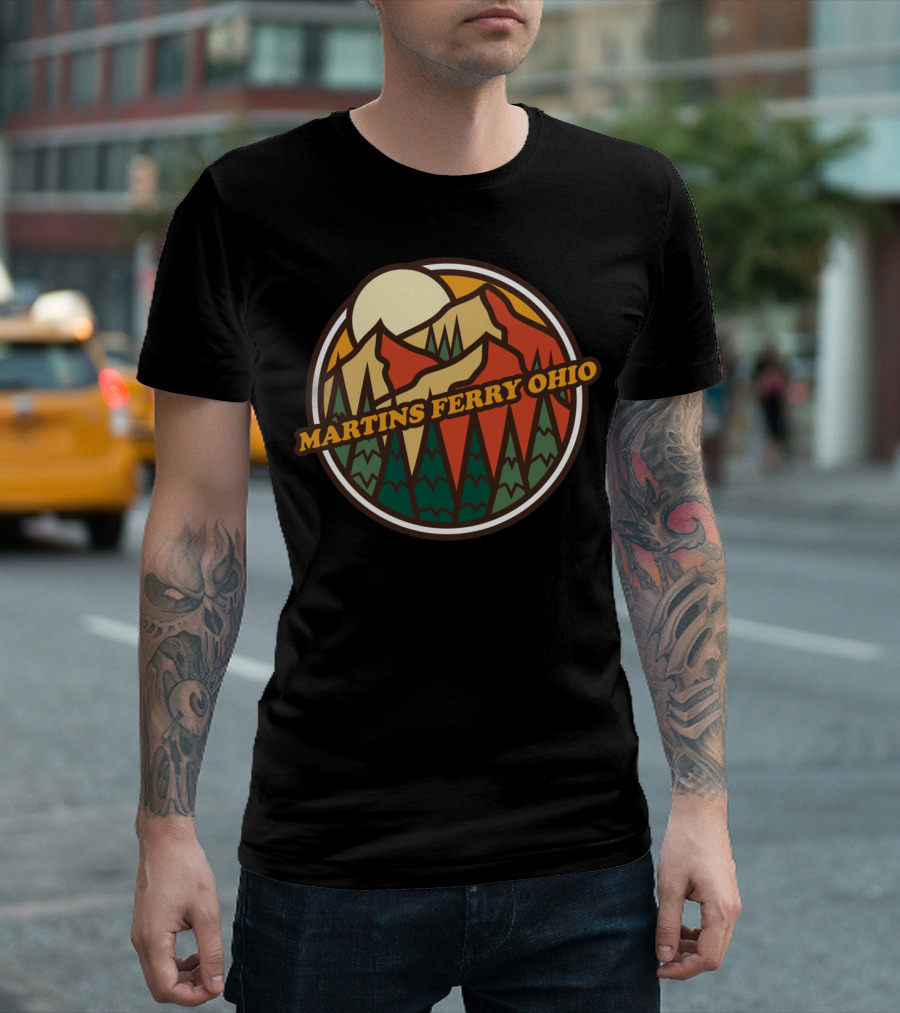 Martins Ferry Ohio Vintage Mountain Hiking Scene T-Shirt