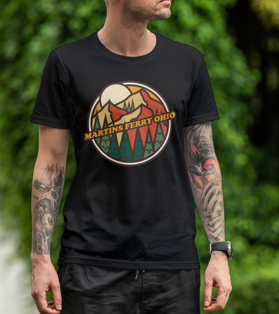 Martins Ferry Ohio Vintage Mountain Hiking Scene T-Shirt