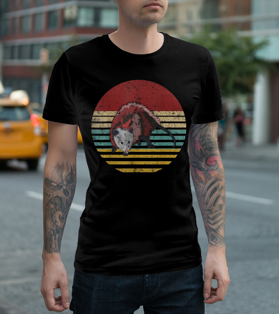 Vintage Possum Lovers Retro Sunset Stripes T-Shirt
