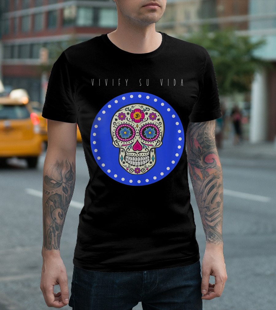 Vivify Su Vida Sugar Skull Blue Circle T-Shirt