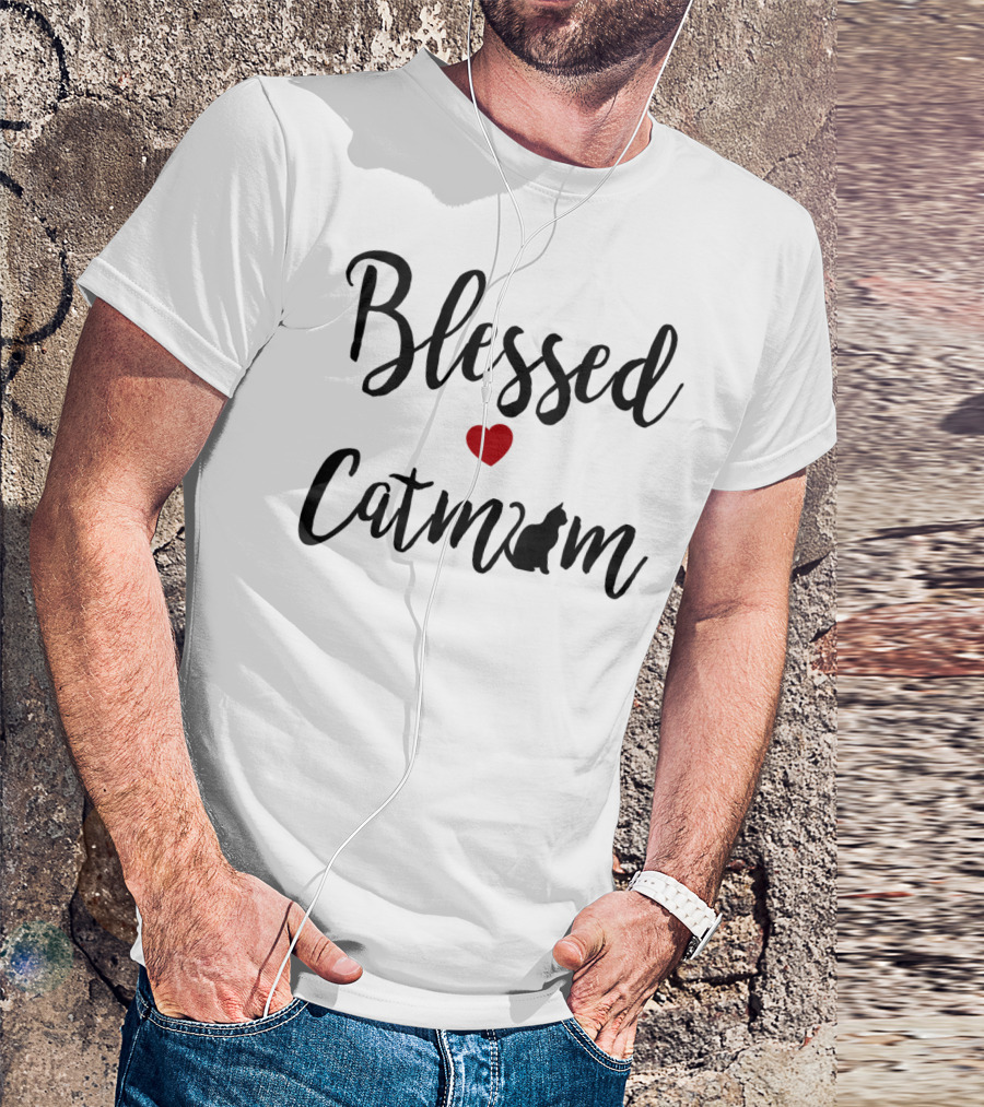 Blessed Heart Cat Mom Cat Lover T-Shirt