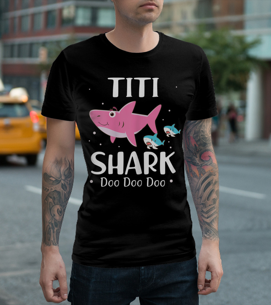 Titi Shark Doo Doo Doo Cute Cartoon Pink and Blue Sharks T-Shirt