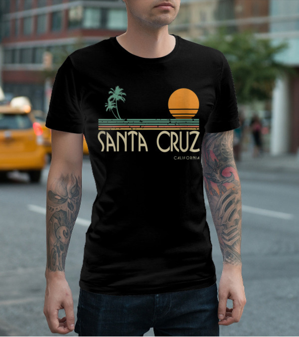 Santa Cruz California Retro Sunset With Palm Trees T-Shirt