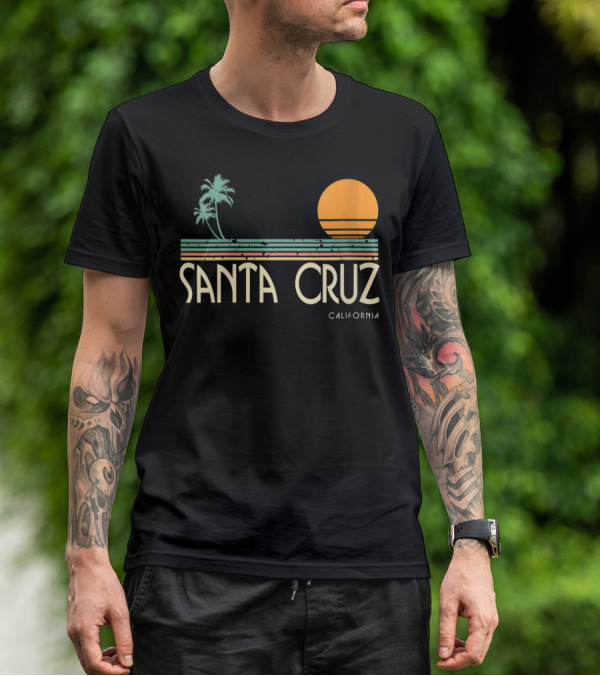 Santa Cruz California Retro Sunset With Palm Trees T-Shirt