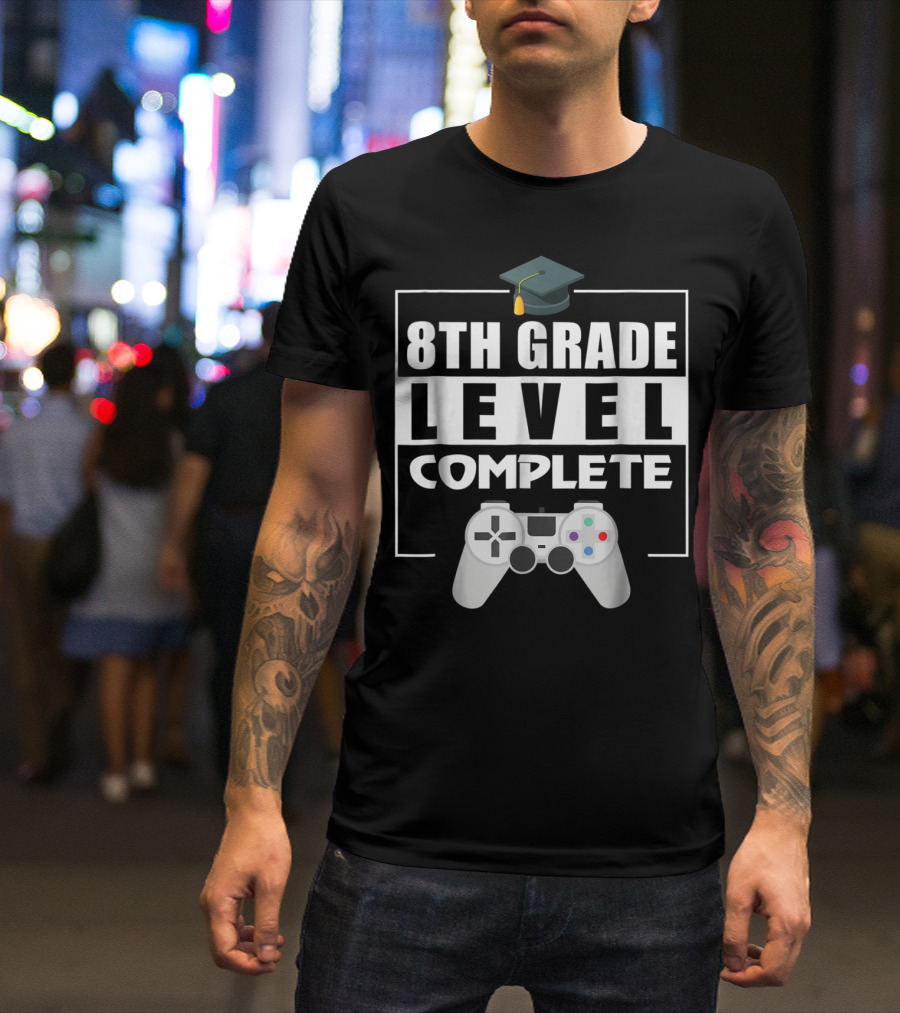 8th Grade Level Complete Video Gamer Graduation Controller Cap T-Shirt