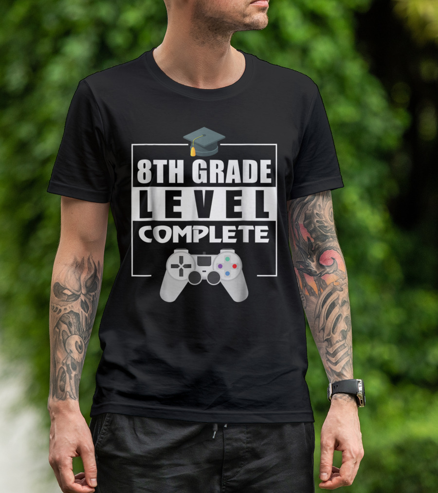 8th Grade Level Complete Video Gamer Graduation Controller Cap T-Shirt