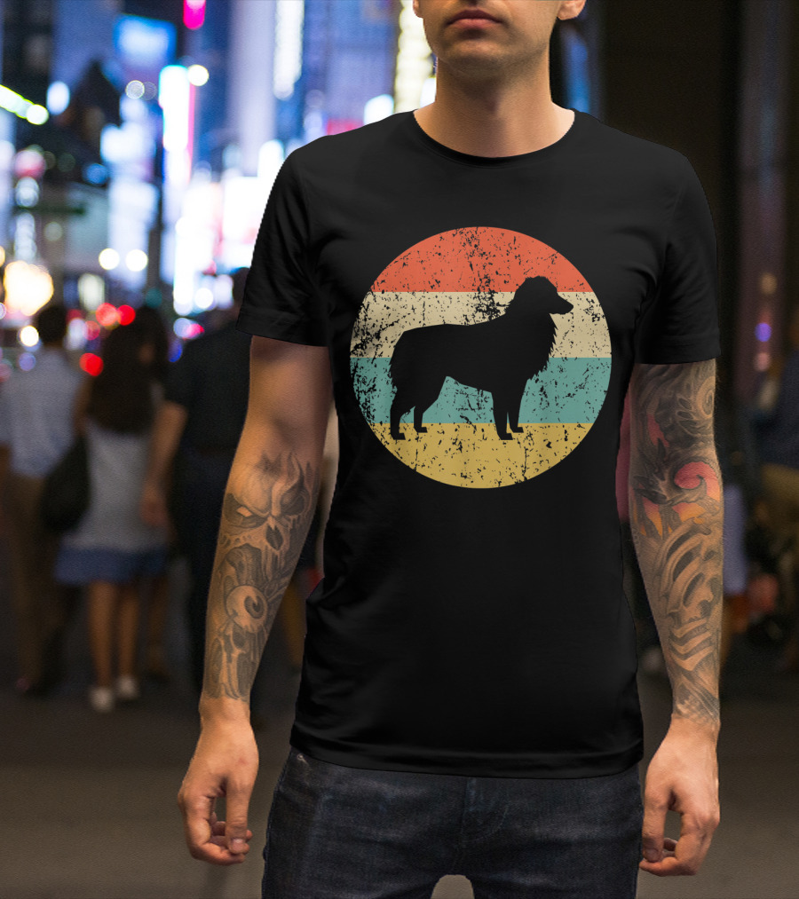 Australian Shepherd Silhouette Retro Circle Stripe T-Shirt